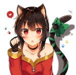  1girl animal_ears bare_shoulders blush brown_hair cat_ears cat_tail collar fingerless_gloves gloves heart highres kono_subarashii_sekai_ni_shukufuku_wo! long_hair looking_at_viewer megumin paw_pose red_eyes short_hair_with_long_locks solo tail upper_body white_background yuno_(suke_yuno) 