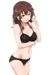  1girl black_bra black_panties bra breasts brown_eyes brown_hair cleavage cowboy_shot high_school_fleet highres hiraizumi_(mugenkidousha) kuroki_hiromi looking_at_viewer medium_breasts medium_hair navel panties simple_background solo underwear underwear_only white_background 