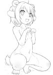  anthro canid canine canis crouching cub domestic_dog double_bun female fur genitals hair kemono mammal mcsadat monochrome navel nipples nude open_mouth paw_pose pose pussy short_hair solo young 