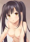 1girl banned_artist blush breasts collarbone commentary_request long_hair looking_at_viewer medium_breasts n.g. nipples nude original parted_lips sidelocks solo twintails upper_body very_long_hair yellow_eyes 