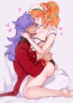  1boy 1girl alternate_costume ass barefoot black_panties blush bra breasts cleavage closed_eyes couple dande_(pokemon) dark_skin enmaided facial_hair goatee hair_ornament hair_scrunchie heart heart_hair_ornament hetero hug interracial large_breasts lavender_hair long_hair maid maid_headdress orange_hair panties pokemon pokemon_(game) pokemon_swsh scrunchie side_ponytail sitting sitting_on_lap sitting_on_person sonia_(pokemon) sumisumii underwear waist_hug white_bra white_scrunchie 