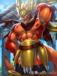  2020 3:4 absurd_res anthro bna_v5 dragon drum_bunker_dragon future_card_buddyfight hi_res male nipple_piercing nipples piercing solo 