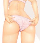  1girl adjusting_clothes adjusting_panties ass bra from_behind grey_background head_out_of_frame highres minato_(ojitan_gozaru) original panties skindentation solo two-tone_background underwear underwear_only white_background white_bra white_panties 
