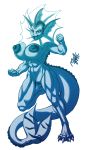  2020 absurd_res anthro big_breasts blue_and_white blue_body breasts eeveelution female genitals hi_res meshpet monochrome muscular muscular_female nintendo nipples nude on_one_leg open_mouth pok&eacute;mon pok&eacute;mon_(species) pussy shiannah_alanna simple_background smile solo standing vaporeon video_games white_background 