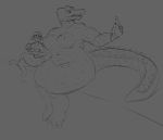  absurd_res alligator alligatorid breasts cervid crocodilian exhibitionism female female/female hi_res kentuckiyucki macro mammal monochrome nude overweight reptile scalie size_difference slightly_chubby thick-thighs wide-hips wide_hips 