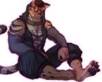  4_toes anthro armwear bottomwear chinchilla3333 clothed clothing dipstick_tail felid fur fur_tuft hair likulau looking_at_viewer mammal multicolored_tail nekojishi pawpads simple_background sitting soles toes topwear tuft 