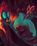  bat cave commentary creature delano-laramie english_commentary eye_contact flying full_body gen_6_pokemon highres looking_at_another no_humans noibat noivern pokemon pokemon_(creature) yellow_eyes 
