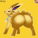  1:1 2020 bodily_fluids butt canid canine eeveelution female feral genitals invalid_tag jolteon looking_at_viewer mammal naughty_face nintendo nude pok&eacute;mon pok&eacute;mon_(species) pussy reallydarkandwindie solo standing sweat video_games 