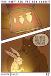  2020 absurd_res anthro brown_body brown_fur buttplug comic digital_media_(artwork) duo english_text fur hare hi_res lagomorph leporid lirkov male mammal nude open_mouth sex_toy simple_background text ursid 