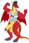  american_dragon:_jake_long balls bottomless clothed clothing disney dragon eyewear flexing genitals hi_res humanoid_genitalia humanoid_penis jake_long male penis red_solo_cup shadowpelt solo sunglasses wings 