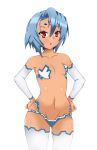  1girl absurdres alter_(kkrp2278) bangs bare_shoulders blue_hair breasts hair_between_eyes highres open_mouth rance_(series) rance_10 red_eyes short_hair silky_littleraisin small_breasts solo white_background white_legwear 