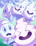  &gt;_&lt; ^_^ closed_eyes commentary english_commentary floating frown gen_5_pokemon highres looking_at_another nintooner pokemon smile vanillish vanillite vanilluxe 