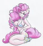  2020 absurd_res anthro anthrofied areola bedroom_eyes big_breasts big_hair blue_eyes bottomless bra breasts cleavage clothed clothing equid equine female flicker-show footwear friendship_is_magic hair hi_res horse kneeling looking_at_viewer mammal my_little_pony narrowed_eyes nipple_outline nipples pinkie_pie_(mlp) pony seductive shoes solo thick_thighs thin_waist underwear 