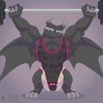  1:1 black_eyes claws clothing diaper dragaux dragon exercise hi_res horn male moonestone muscular muscular_male nintendo onesie pecs ring_fit_adventure shirt solo tank_top teeth topwear video_games weightlifting wings workout 