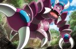  black_eyes blue_sky claws cloud cloudy_sky day drapion fukuda_masakazu gen_4_pokemon looking_at_viewer no_humans official_art open_mouth pokemon pokemon_(creature) pokemon_trading_card_game sky standing 