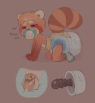  &lt;3 ailurid all_fours anthro blush bodily_fluids brown_body brown_eyes brown_fur chastity_cage chastity_device crying cub diaper dildo flaccid fucking_machine fur genital_fluids genitals hi_res machine male mammal max_(skidoo) moan pacifier penis red_panda sex_toy shaking simple_background skidoo small_penis solo tears trembling young 