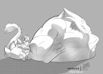  2020 belly big_belly dechroma hi_res line_art monochrome oros_triago semi-anthro size_difference soft_vore tail_fetish tail_maw tail_play tail_vore vore yui-hii 
