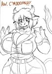  anthro april_o&#039;neil big_breasts black_and_white blush bovid bovine breasts cattle chochi cleavage clothed clothing dialogue english_text female fully-clothed hair horn mammal monochrome teenage_mutant_ninja_turtles text three-fingers 