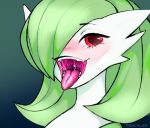  bodily_fluids gardevoir mouth_shot nintendo peachlee pok&eacute;mon pok&eacute;mon_(species) red_eyes saliva simple_background solo tongue video_games 