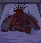  2020 alien anthro bed bodypaint breasts canid canine cybernetics digital_media_(artwork) duo female fluffy full-length_portrait furniture hug inside kitol lagotrope long_ears machine male mammal mohawk_(hairstyle) muscular neumono nude on_bed portrait sleeping spooning under_covers 