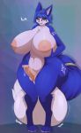 2020 absurd_res anthro asaneman balls belly big_balls big_belly big_breasts big_penis blue_body blue_eyes blue_fur blue_hair bodily_fluids breasts canid canine crossgender curvy_figure digitigrade fox fur genital_fluids genitals gynomorph hair hi_res hindpaw holding_breast huge_balls huge_breasts hyper hyper_balls hyper_genitalia intersex jewelry krystal looking_at_viewer mammal multicolored_body multicolored_fur navel necklace nintendo nipples nude open_mouth paws penis precum saliva simple_background smile solo sound_effects star_fox tailband text thick_thighs tongue tuft video_games voluptuous white_body white_fur wide_hips 