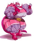  anthro big_breasts big_muscles bobert breasts clothing cowlick female fingerless_gloves footwear gloves hair handwear hi_res huge_breasts huge_muscles hyper hyper_breasts hyper_muscles lilac_fur looking_at_viewer mammal mouse murid murine muscular pink_hair ponytail rodent shoes short_pants simple_background smile white_background 