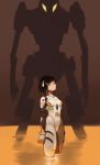  1girl ayanami_rei ayanami_rei_(cosplay) black_hair bodysuit breasts cosplay green_eyes hair_ornament hairclip highres interface_headset lcl mecha peni_parker plugsuit short_hair small_breasts solo sp//dr spider-man:_into_the_spider-verse spider-man_(series) standing suwaiya wading white_bodysuit 