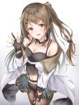  1girl bangs blush breasts brown_eyes brown_hair choker cleavage collarbone girls_frontline highres jewelry k-2_(girls_frontline) long_hair looking_at_viewer open_mouth poe_(528yuzunon) ring solo thighhighs undershirt white_background 