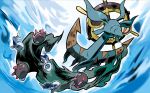  anchor blue_eyes creature dhelmise fish frown full_body gen_7_pokemon no_humans official_art pokemon pokemon_(creature) pokemon_trading_card_game pyukumuku tokiya underwater water wishiwashi wishiwashi_(solo) 