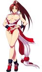  areolae artist_request breasts brown_eyes brown_hair fatal_fury hand_in_panties highres japanese_clothes large_breasts long_hair ninja nipples open_clothes open_shirt panties pelvic_curtain ponytail revealing_clothes shiranui_mai shirt solo the_king_of_fighters underwear 