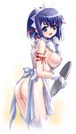  apron areolae armband blue_eyes blue_hair blush breasts choker covered_nipples gloves higuchi_isami kokubunji_koyori large_breasts looking_back maid maid_headdress naked_apron nipples nurse_witch_komugi-chan short_hair solo thighhighs tray white_legwear 