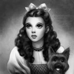  1:1 accessory big_eyes cairn_terrier canid canine canis daekazu domestic_dog dorothy_gale female hair_accessory hair_ribbon human human_focus hunting_dog mammal monochrome not_furry_focus ribbons signature terrier toto_(wizard_of_oz) wizard_of_oz 