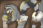  anthro biped black_nose bodily_fluids breasts crys diaper drooling fart feces female fur mammal messy_diaper multiple_angles open_mouth pooping procyonid raccoon rear_view saliva scat side_view soiled_diaper soiling soiling_diaper solo standing striped_tail stripes teeth tongue 