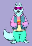  anthro barefoot canid canine canis clothed clothing eyewear fur gary_(zootopia) glasses low_res mammal retro simple_background skunkbutt_(artist) solo white_body white_fur wolf 