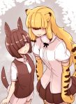  :3 abubu animal_humanoid armwear black_eyes black_hair blonde_hair blush bottomwear carnivore_(abubu) clothed clothing dipstick_ears duo elbow_gloves fan_character felid felid_humanoid female fur_collar gloves hair hair_over_eye hair_over_eyes handwear herbivore_(abubu) humanoid kemono_friends larger_female legwear long_hair mammal mammal_humanoid multicolored_ears multicolored_hair necktie one_eye_obstructed open_mouth shirt short_hair size_difference skirt smaller_female spotted_tail thigh_highs topwear vest 