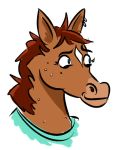  2020 anthro blue_eyes bojack_horseman brown_mane diamond_(marking) equid equine facial_markings female freckles head_markings hollyhock_manheim-mannheim-guerrero-robinson-zilberschlag-hsung-fonzerelli-mcquack_(bojack_horseman) horse indiglows mammal mane markings netflix piercing solo 