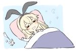  1girl alarm_clock blonde_hair blue_sailor_collar blush blush_stickers clock closed_eyes crescent_moon drooling elbow_gloves futon giving_up_the_ghost gloves hair_between_eyes kantai_collection long_hair moon open_mouth pillow sailor_collar school_uniform serafuku shimakaze_(kantai_collection) shiosoda sleeping sleeveless solo white_gloves 