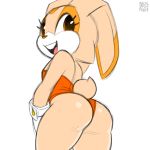  1:1 breasts butt_pose clothing cream_the_rabbit female flat_chested lagomorph leotard leporid looking_back mammal open_mouth open_smile pose rabbit simple_background small_breasts smile sonic_the_hedgehog_(series) xylas 