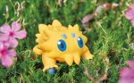  blue_eyes creature flower full_body gen_5_pokemon grass joltik morii_yuka nature no_humans official_art photo pokemon pokemon_(creature) pokemon_trading_card_game solo standing third-party_source 