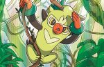  creature forest full_body gen_8_pokemon komayama_akira monkey nature no_humans official_art plant pokemon pokemon_(creature) pokemon_trading_card_game solo third-party_source thwackey vines yellow_eyes 