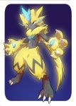  2018 3_toes 4_fingers ambiguous_gender anthro biped blue_eyes claws digital_media_(artwork) electricity felid fingers fur hi_res kicktyan legendary_pok&eacute;mon mammal multicolored_body multicolored_fur nintendo open_mouth pok&eacute;mon pok&eacute;mon_(species) simple_background solo standing toe_claws toes video_games zeraora 