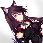  1girl absurdres animal_ears arknights cat_ears choker gloves her_(herstudio) highres long_hair maroon_hair melantha_(arknights) pink_eyes simple_background 