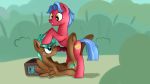  16:9 biscuit_(mlp) cage erection female friendship_is_magic genitals jbond kissing male male/female my_little_pony nude oral penis sex spur_(mlp) young 