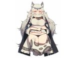  animal_ears arknights blush braids breast_hold breasts cameltoe catgirl ce-_-3 gray_eyes gray_hair headdress long_hair necklace panties pramanix_(arknights) pubic_hair tail thighhighs underwear white wink 