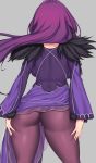  1girl ass aster_crowley back breasts fate_(series) grey_background highres large_breasts long_hair pantyhose purple_hair scathach_(fate)_(all) scathach_skadi_(fate/grand_order) simple_background solo thighs 