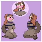  1:1 ball_gag bdsm blush bodily bodily_fluids bondage bound breasts collar darlingsocks drooling embarrassed female flustered gag hands_behind_back hi_res kneeling lutrine mammal mustelid nipples rope rope_bondage rope_harness saliva sea_otter 