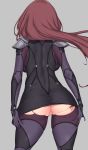  1girl ass aster_crowley back breasts fate_(series) grey_background highres large_breasts long_hair purple_hair scathach_(fate)_(all) scathach_(fate/grand_order) simple_background solo thighs 