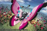  2015 black_eyes blue_sky bug butterfly cloud cloudy_sky creature day flying full_body gen_6_pokemon insect match_(idleslumber) no_humans outdoors pokemon pokemon_(creature) pokemon_trading_card_game sky solo vivillon vivillon_(meadow) watermark 