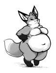  belly big_belly breasts canid canine featherhead female fox hi_res mammal monochrome nude obese overweight overweight_female solo standing 