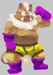  anthro belly brown_body brown_fur bulge clothing fur humanoid_hands kemono male mammal masshiro moobs navel nipples overweight overweight_male simple_background solo suid suina sus_(pig) underwear wild_boar 